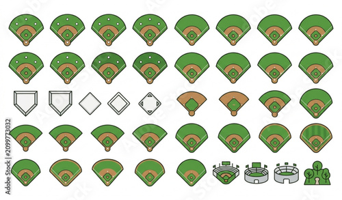 Konstfotografi Baseball Softball Diamond Field Flat Icon Collection