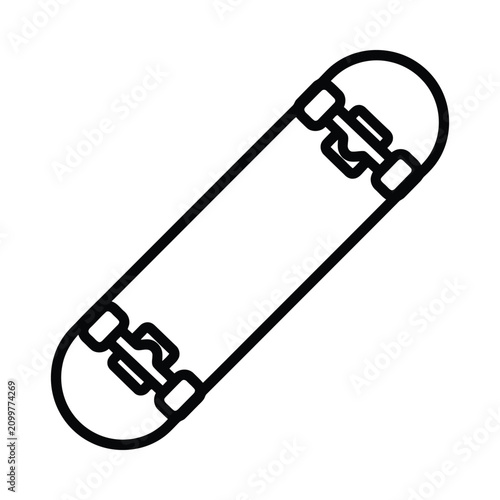 A black line drawing depicts a skateboard.
