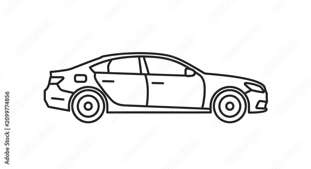 Fototapeta premium Detailed line art of a modern four-door sedan.