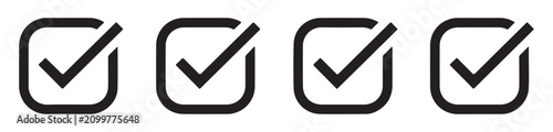 Foto Four identical square check mark icons with thick rounded borders isolated on transparent backdrop