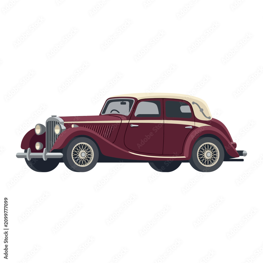 Obraz premium Vintage Maroon Car, Classic Automobile, Retro Vehicle, Old Timer Roadster