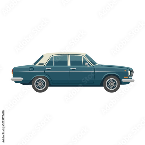 Vintage Teal Sedan Car - Retro Automobile, Classic Vehicle