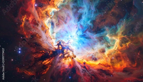 Abstract digital art of cosmic fire and swirling colors.
