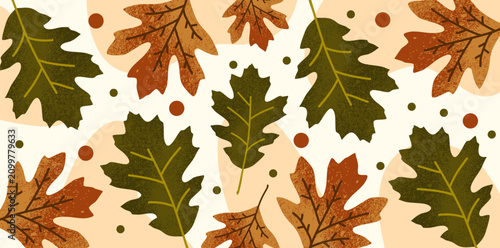 Detailed illustration of assorted autumn oak leaves pattern