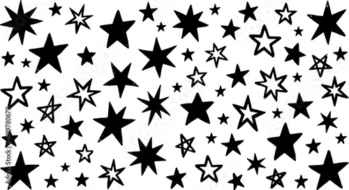 Set of hand drawn stars in various shapes and styles on white background with handdrawn collection illustration celestial decoration ornament creative background isolated minimalist