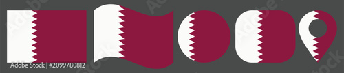 Foto Qatar Flag Vector Illustration Set Featuring Rectangular, Waving, Circular, Rounded Square and Location Pin Icons