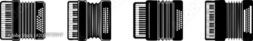 Four black and white accordion icons showing different button and keyboard configurations.