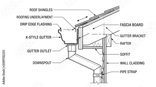 Foto Gutter System Diagram: Roof Drainage and Eaves Construction