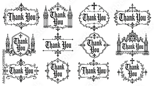 Foto Thank you gothic ornamental frames and borders, vintage retro catholic religious style