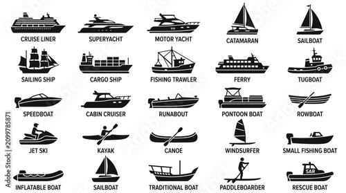 Obraz na plátně Collection of various boats and ships.