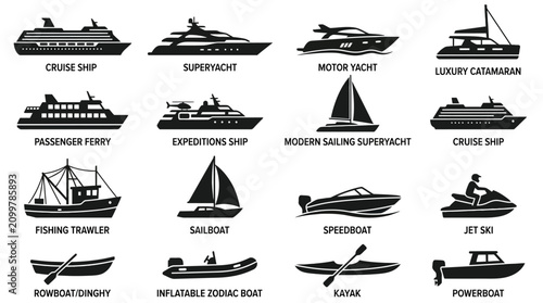 Foto Collection of various boat and ship types.