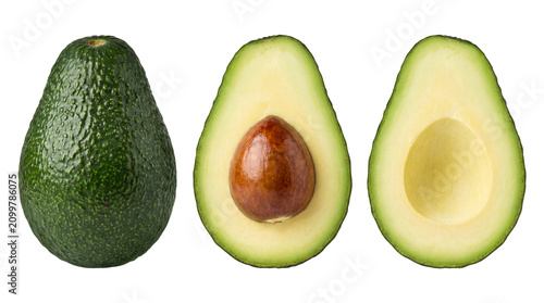 Canvastavla Whole and Halved Fresh Avocado with Seed Isolated on Transparent Background PNG