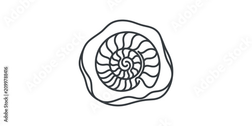 Minimalist Line Art Illustration of an Ancient Ammonite Fossil Shell.