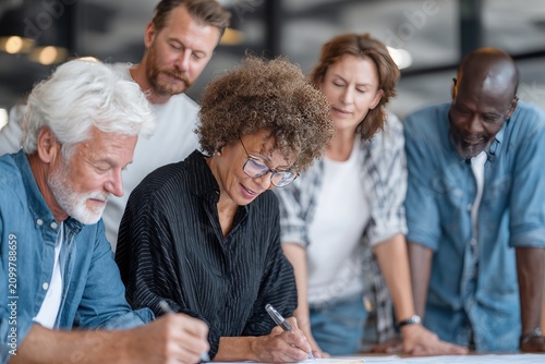 Diverse Business Team Collaborates on Strategy Planning at Office Table