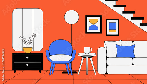 Modern living room with stairs 