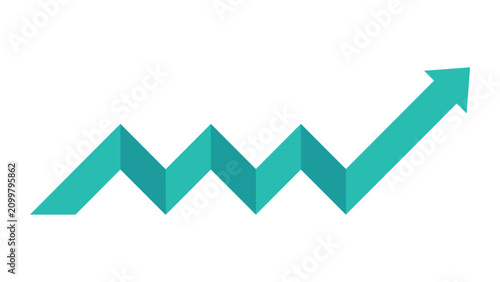 Zigzag Upward Blue Green Business Arrow Representing Revenue Growth and Financial Success Report