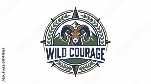 Wild Courage Ram Compass Logo Design.