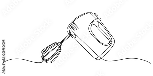 Photos Continuous single line drawing of a hand held electric kitchen mixer for baking