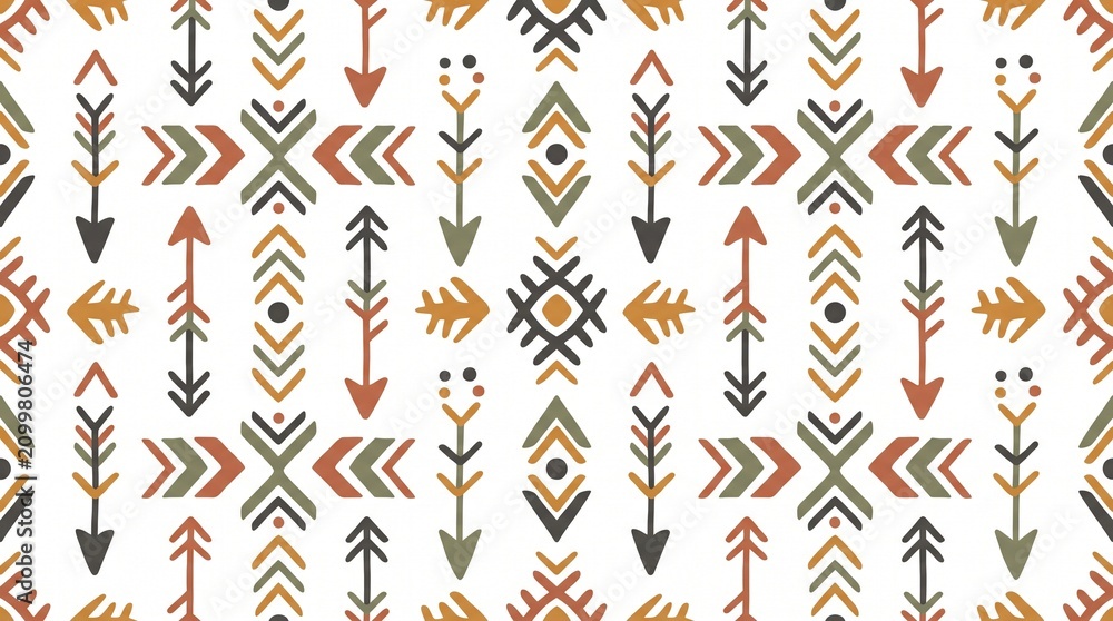 Fototapeta premium Tribal Pattern Seamless Background with Arrows and Geometric Shapes.