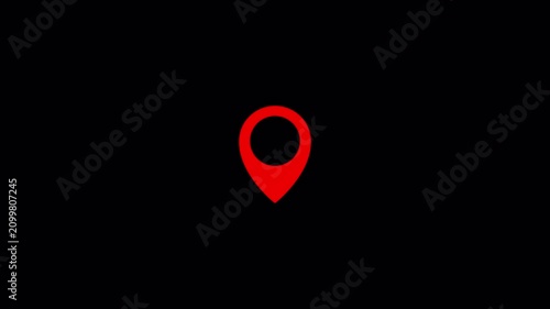 Center icon location animation with alpha channel. Red map location pin icon centered on a transparent background. 4K Video