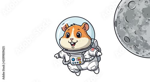 Cute Hamster Astronaut Floating in Space Near the Moon