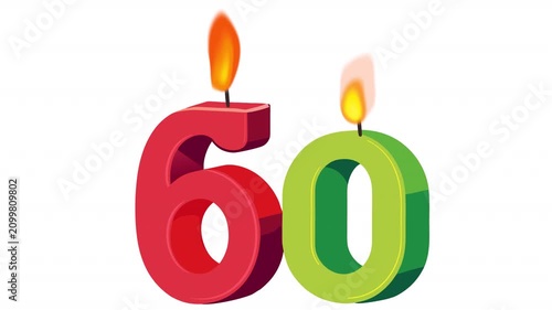60th Anniversary Celebration with Candle. Anniversary Date Animation, Alpha Channel. Cartoon
