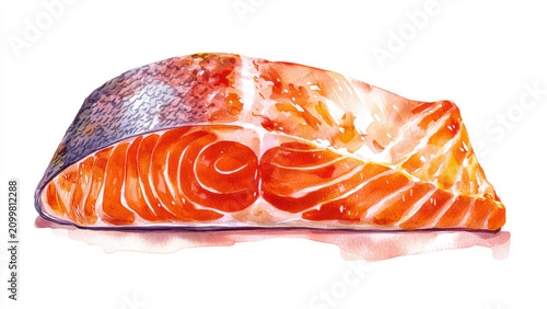 Watercolor Raw and Grilled Salmon Steak for Japanese Restaurant Menu Design