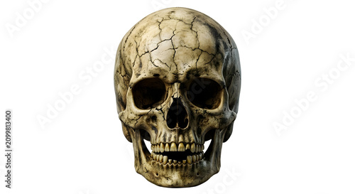Canvastavla Antique weathered human skull with cracks