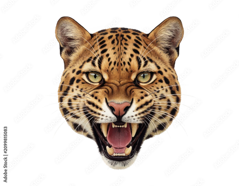 Obraz premium Leopard Head Roaring Isolated Transparent Background