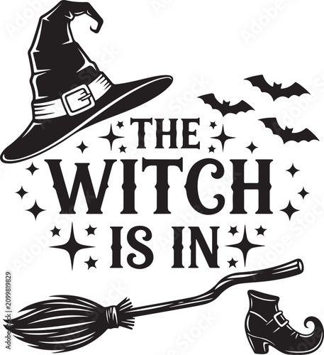 The witch is in, Retro halloween svg, Happy halloween vector illustration, pumpkin, witch, spooky, ghost Typography t shirt design, funny halloween t-shirt quotes Bundle, Cut File Cricut, Silhouette