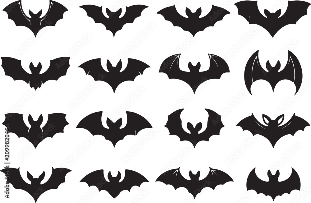 Fototapeta premium Vampire bats hand drawn silhouette illustrations set