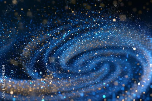 Abstract glowing blue spiral galaxy with sparkling stars and cosmic light, ideal for astronomy, science, futuristic technology and creative background designs.