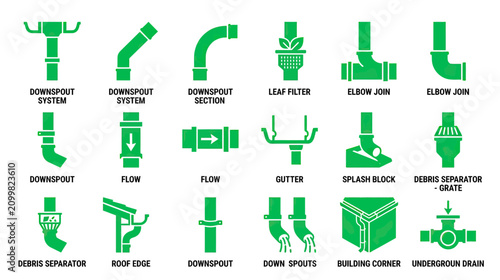 Принти на полотні Green Gutter System Components Icons and Symbols
