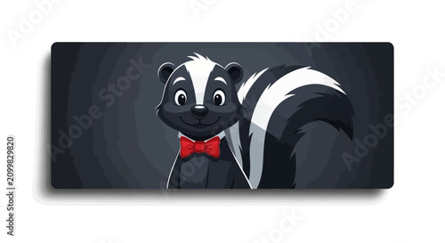 Cute Skunk Character with Bow Tie, Cartoon Animal, Flat Design
