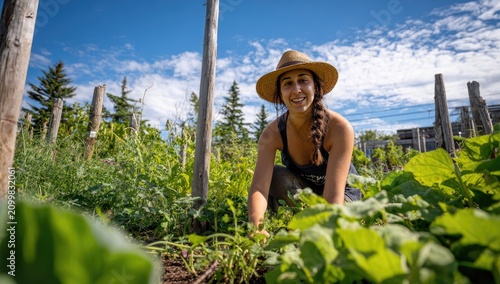 Woman Gardening Working Plants Vegetable Garden Summer Day