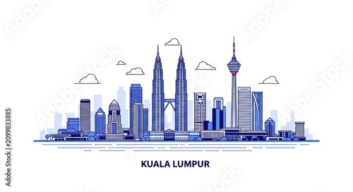 Kuala Lumpur city skyline vector illustration with landmarks.