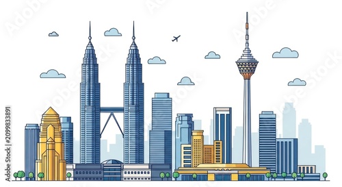 Kuala Lumpur skyline illustration with Petronas Towers