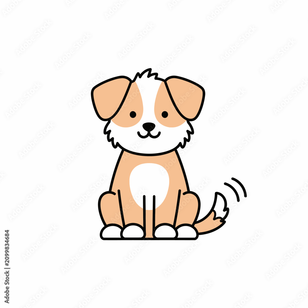 Fototapeta premium Cute Cartoon Dog Sitting Happy - Adorable Puppy Illustration