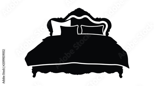 Schilderij op canvas Detailed vintage style double bed silhouette for interior design isolated on transparent background for bedroom furniture projects layout