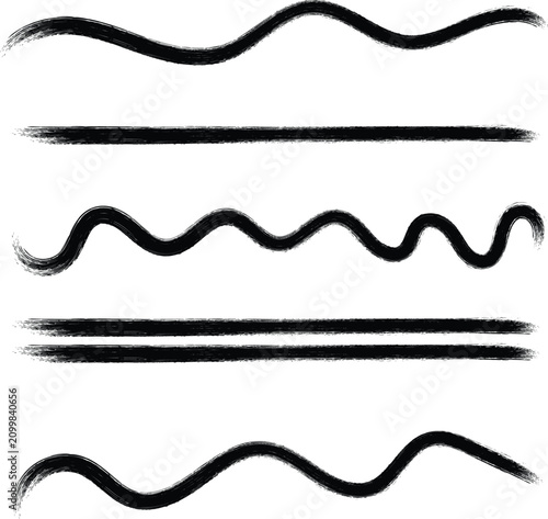 Black ink brush stroke waves on paper