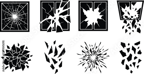 Photos Broken Glass and Shattered Window Crack Effect Vector Icons Collection with Impa
