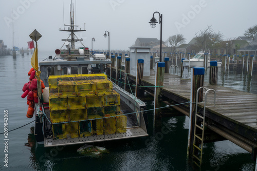 Fishing Trawlers moored in a marina in Nantucket Island, MA