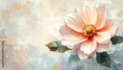Beautiful peach colored flower on abstract background.