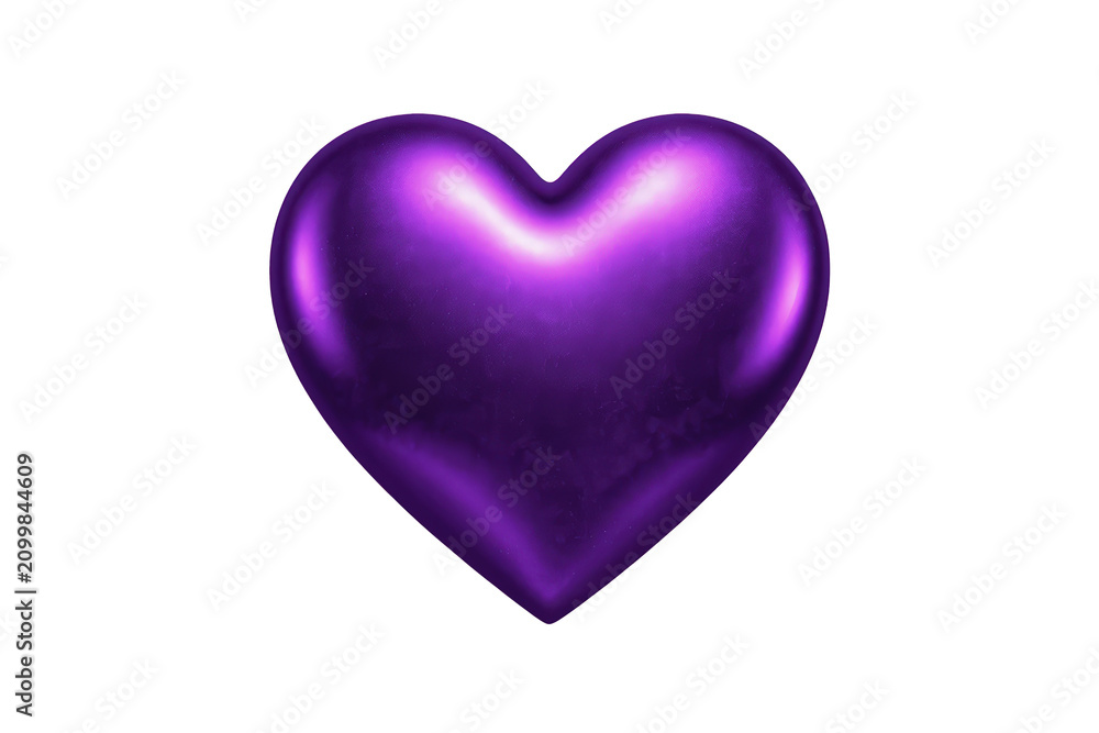 Obraz premium Purple metallic 3d heart symbol representing love, romance, passion, and valentines day design element on transparency