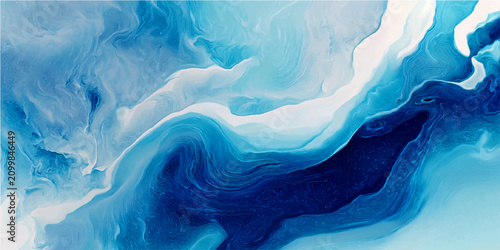 Foto Abstract swirling pattern of deep blue and white liquid, resembling ocean curren