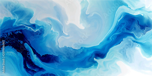 Bilde på lerret Abstract swirls and currents of vivid blue and white paint create a mesmerizing,