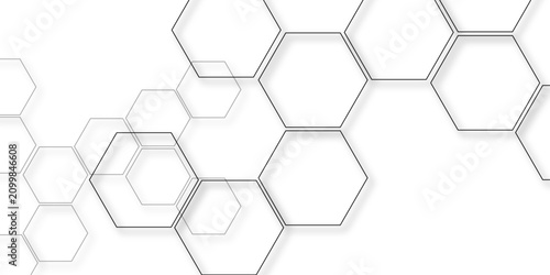 Obraz na płótnie Abstract geometric network of interlocking translucent hexagons and faint shadow