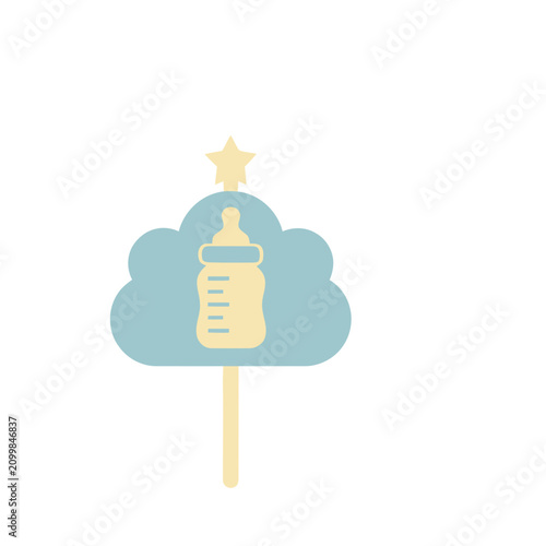 Baby bottle on cloud with star