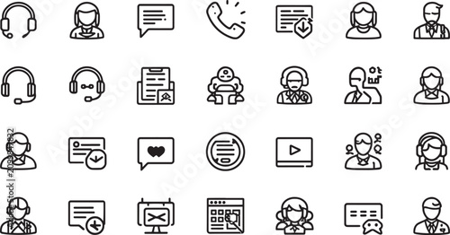 Foto Customer support and call center line icon set