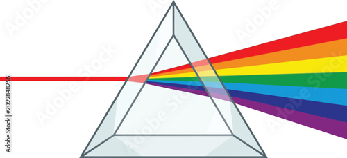 Prism refracting light into rainbow spectrum vector illustration on white background